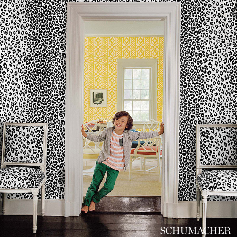 Iconic Leopard Ink Room Setting | Schumacher Wallpaper