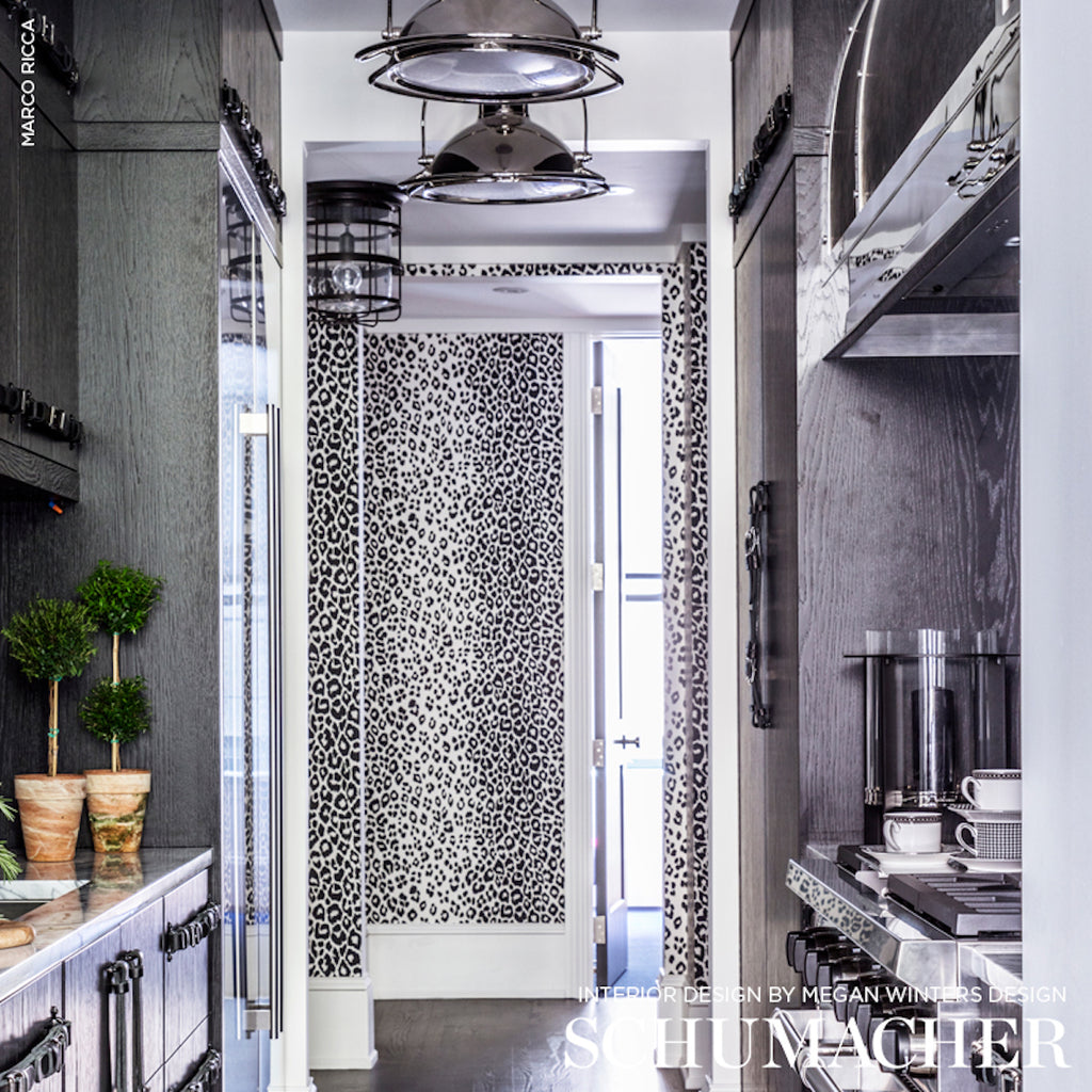 Iconic Leopard Graphite Room Setting | Schumacher Wallpaper
