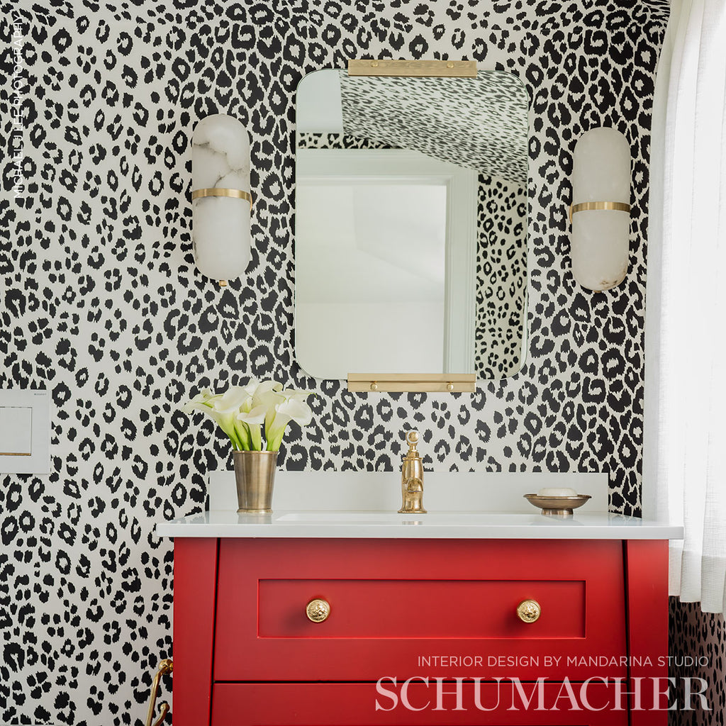 Iconic Leopard Graphite Room Setting | Schumacher Wallpaper