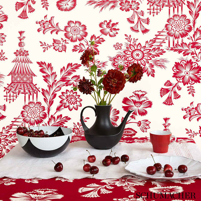 Song Garden Cocoa Room Setting | Schumacher Wallpaper