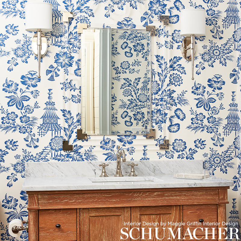 Song Garden Cocoa Room Setting | Schumacher Wallpaper