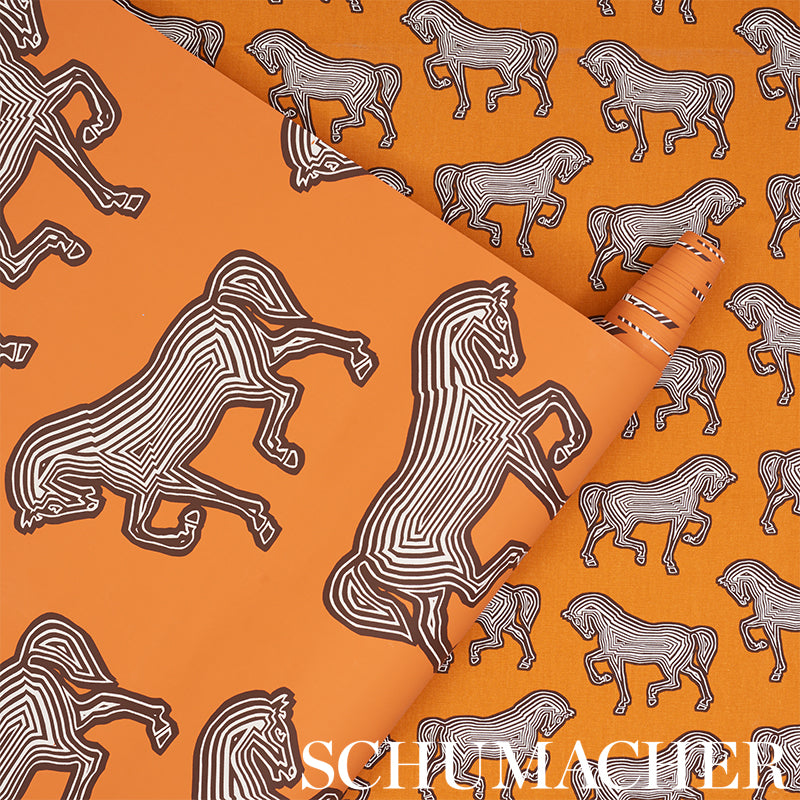 Faubourg Orange Room Setting | Schumacher Wallpaper