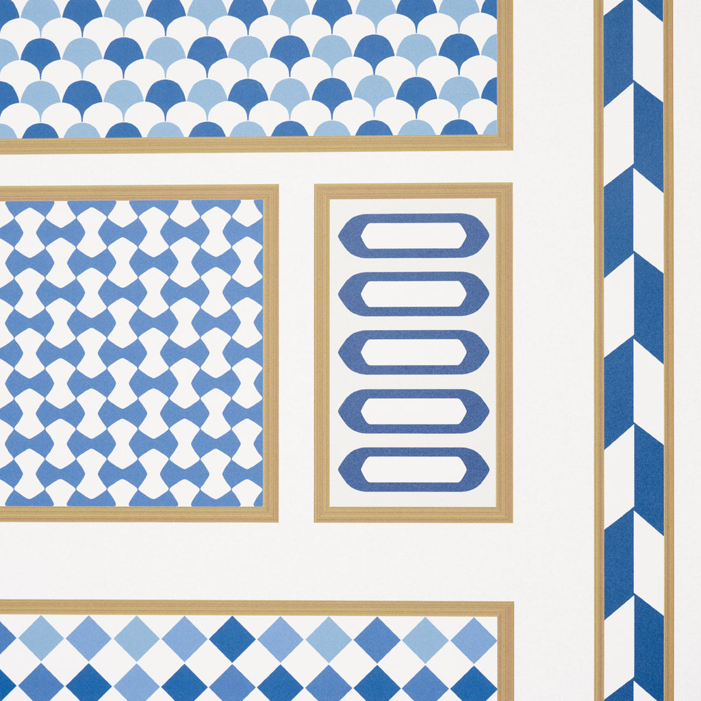 Robinchon Panel B Blue Room Setting | Schumacher Wallpaper