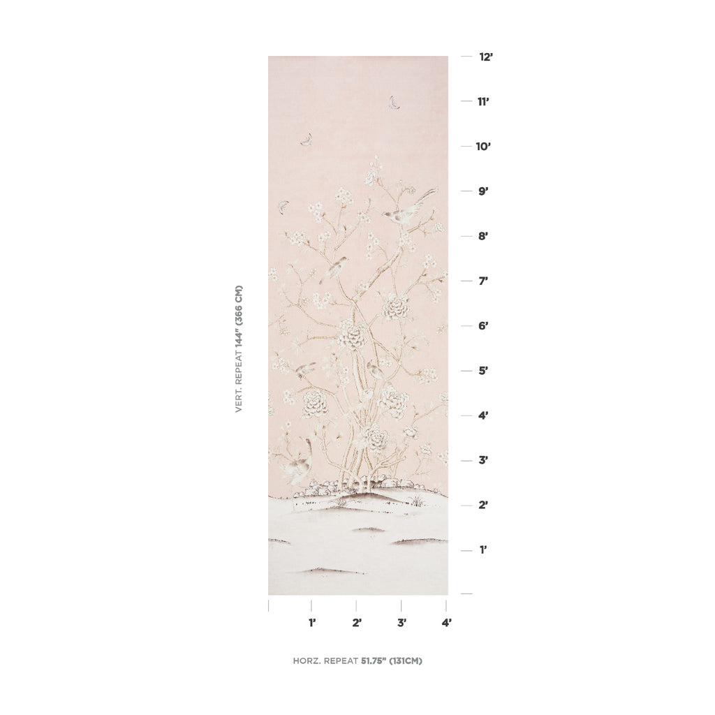 Chinois Palais Panel Blush Conch Room Setting | Schumacher Wallpaper