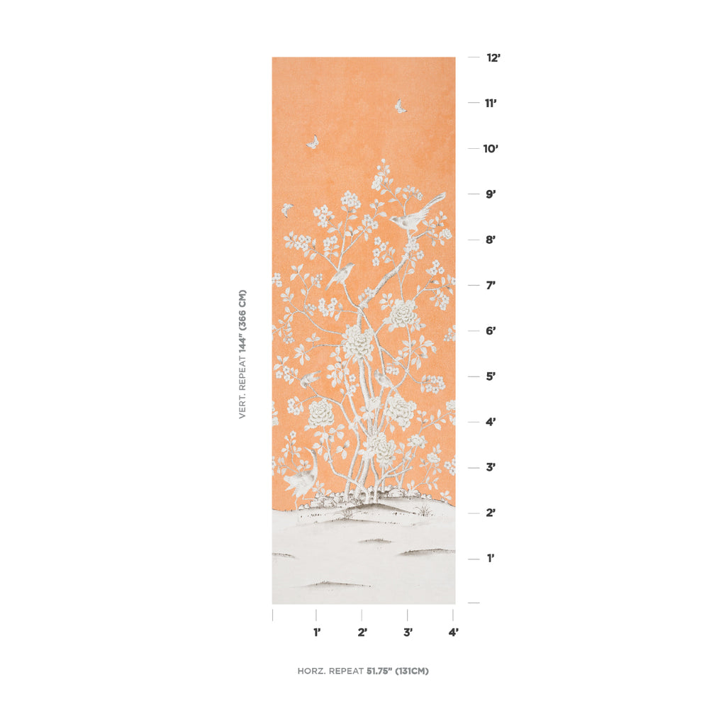 Chinois Palais Panel Tangerine Room Setting | Schumacher Wallpaper