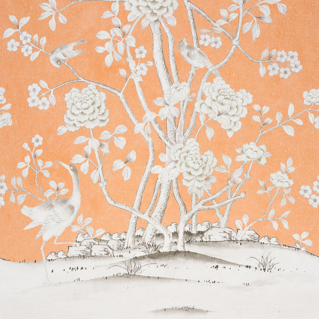 Chinois Palais Panel Tangerine Room Setting | Schumacher Wallpaper
