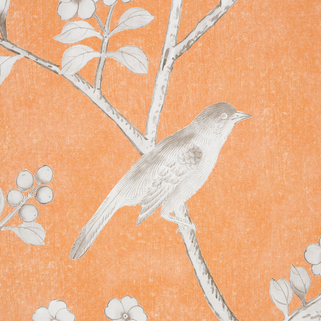 Chinois Palais Panel Tangerine Room Setting | Schumacher Wallpaper