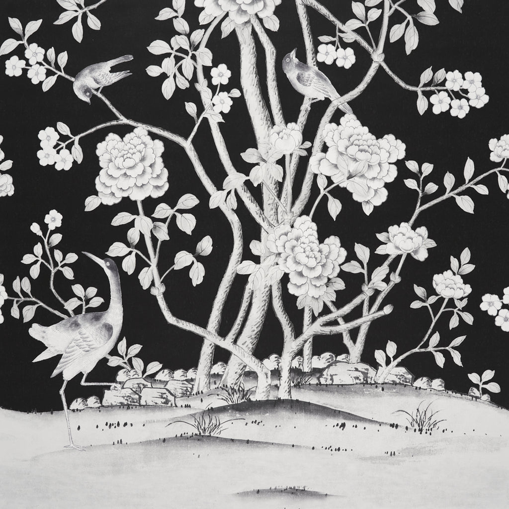 Chinois Palais Panel Noir Room Setting | Schumacher Wallpaper