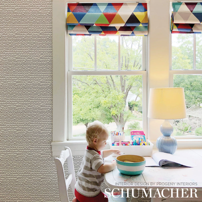 Waves Black & White Room Setting | Schumacher Wallpaper