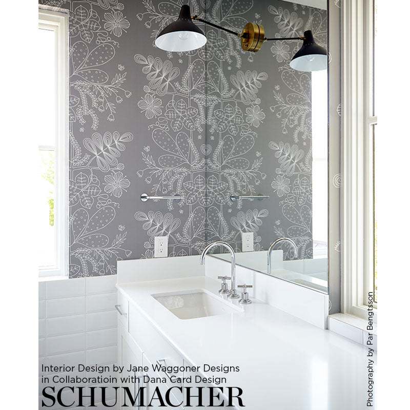 Blommen Smoke Room Setting | Schumacher Wallpaper