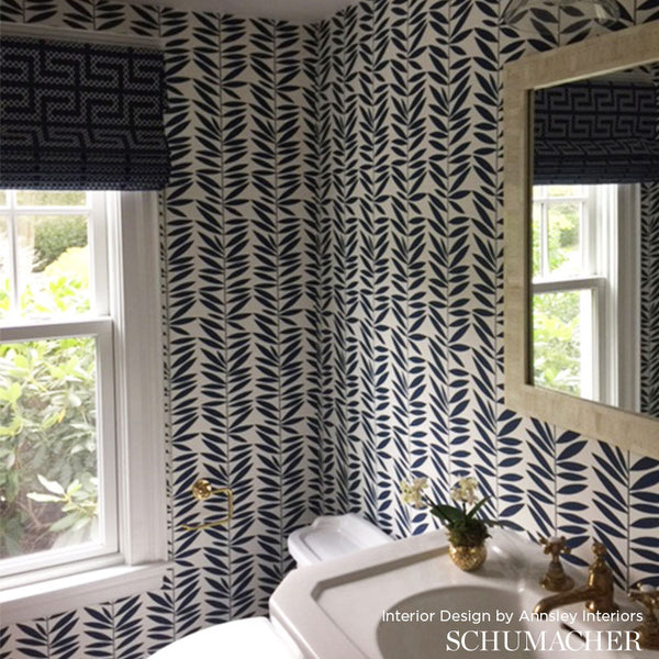 Leaf Stripe - Marine Wallcovering | Schumacher