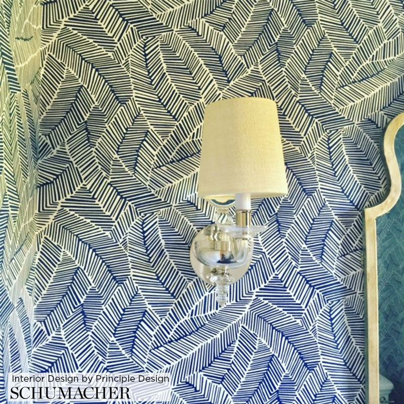 Abstract Leaf Navy Room Setting | Schumacher Wallpaper