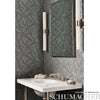 Abstract Leaf Metallic Slate Room Setting | Schumacher Wallpaper