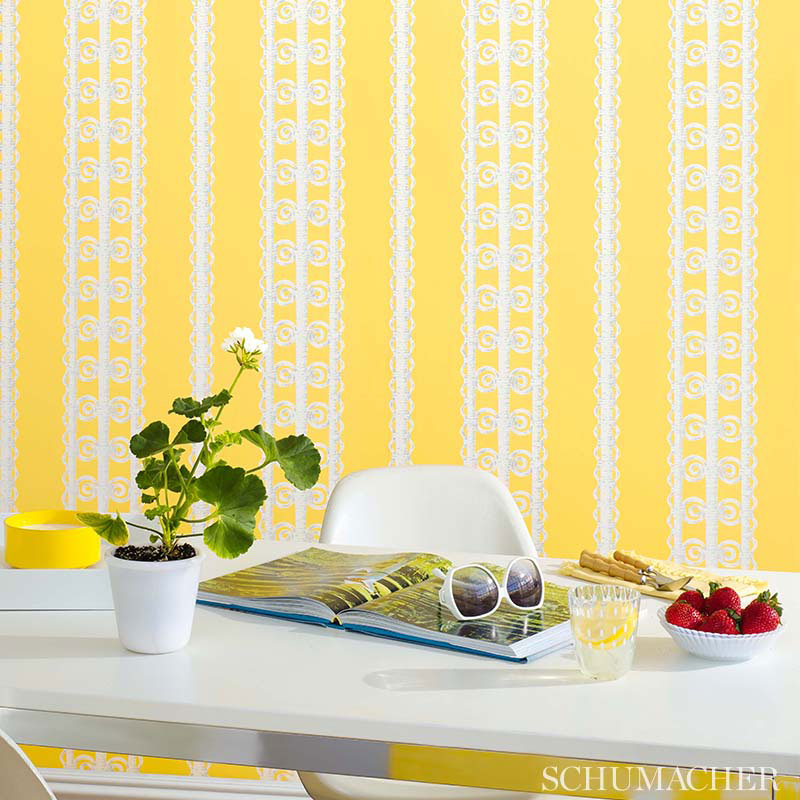Schumacher Wicker Stripe Lovely Day Wallpaper by Schumacher