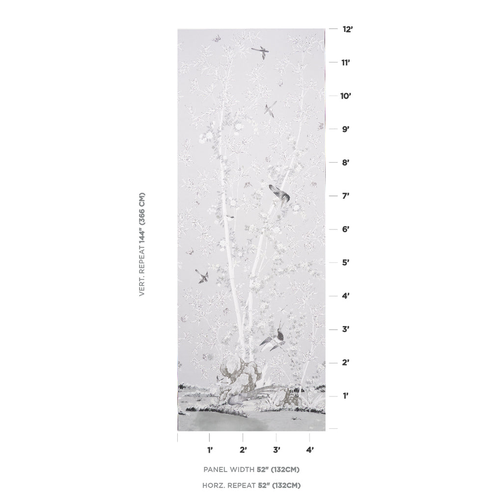 Brighton Pavilion Panel Black & White Room Setting | Schumacher Wallpaper