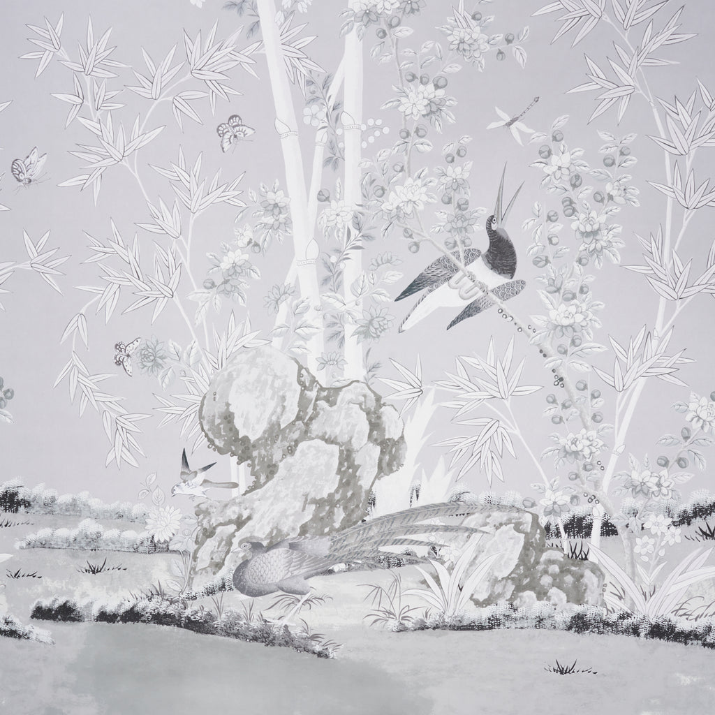 Brighton Pavilion Panel Black & White Room Setting | Schumacher Wallpaper