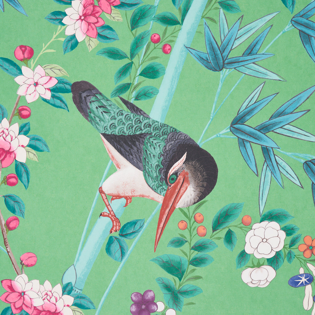 Brighton Pavilion Panel Emerald Room Setting | Schumacher Wallpaper