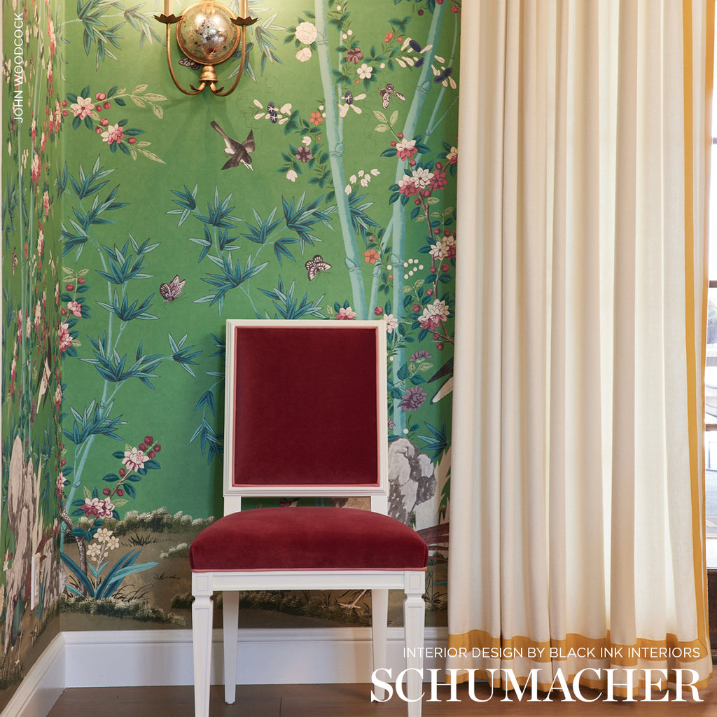 Brighton Pavilion Panel Emerald Room Setting | Schumacher Wallpaper