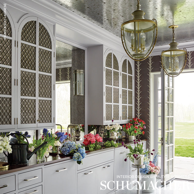 Glass Paneling Silver Room Setting | Schumacher Wallpaper