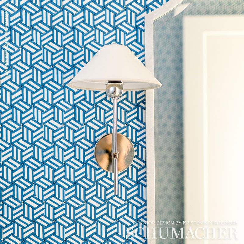 Tumbling Blocks Cobalt Room Setting | Schumacher Wallpaper