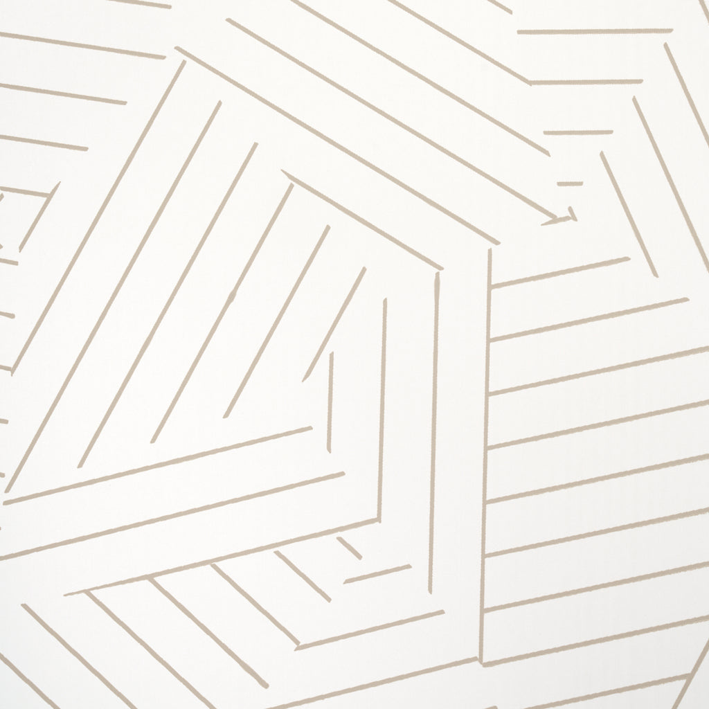 Deconstructed Stripe Greige Room Setting | Schumacher Wallpaper