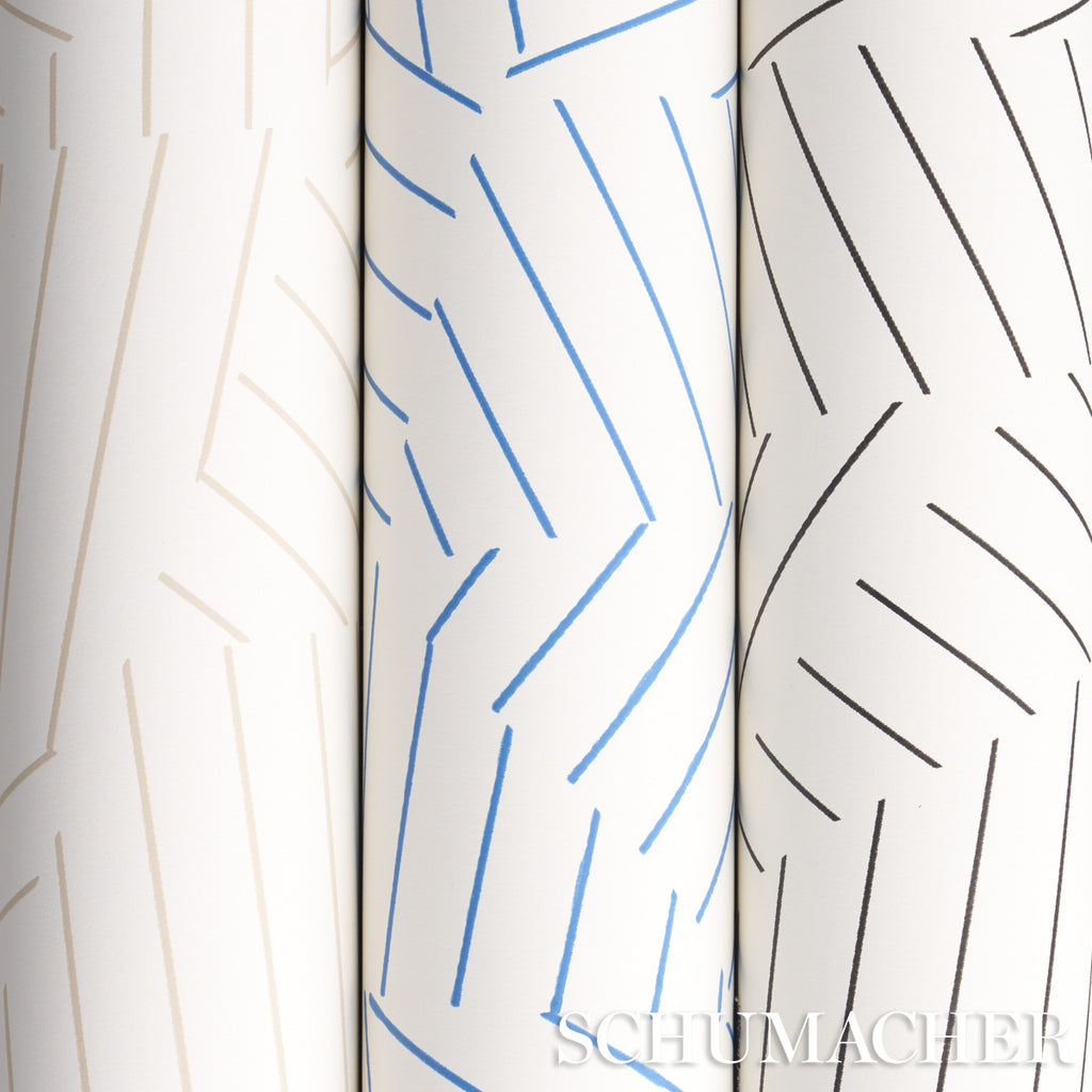 Deconstructed Stripe Greige Room Setting | Schumacher Wallpaper