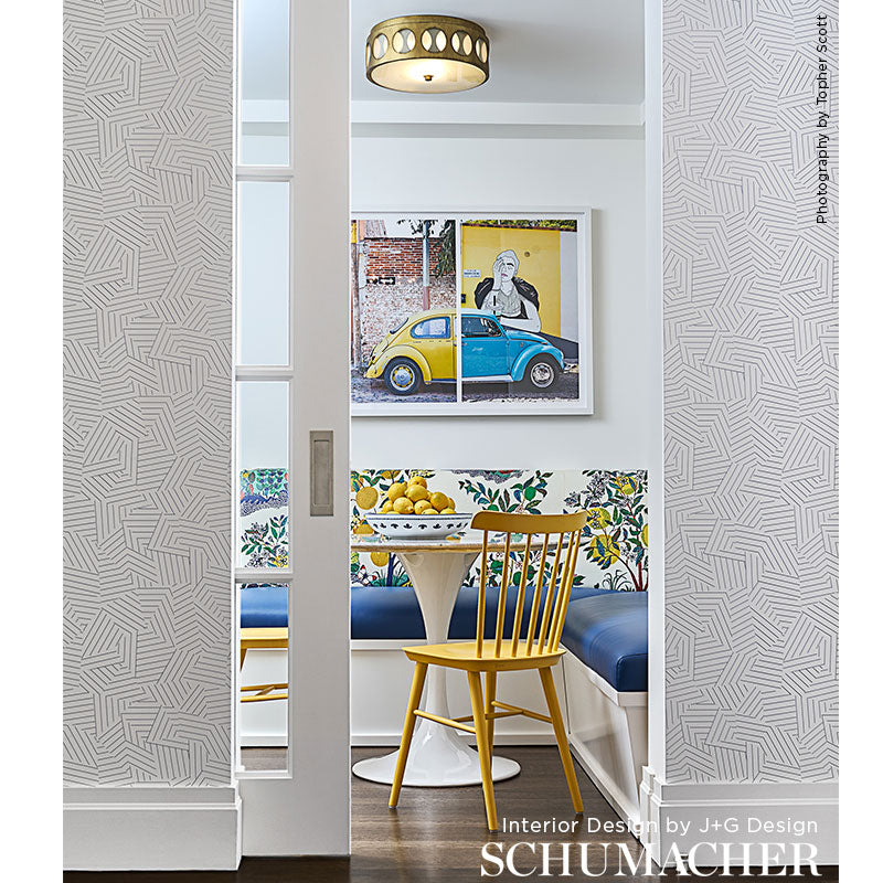 Deconstructed Stripe Greige Room Setting | Schumacher Wallpaper