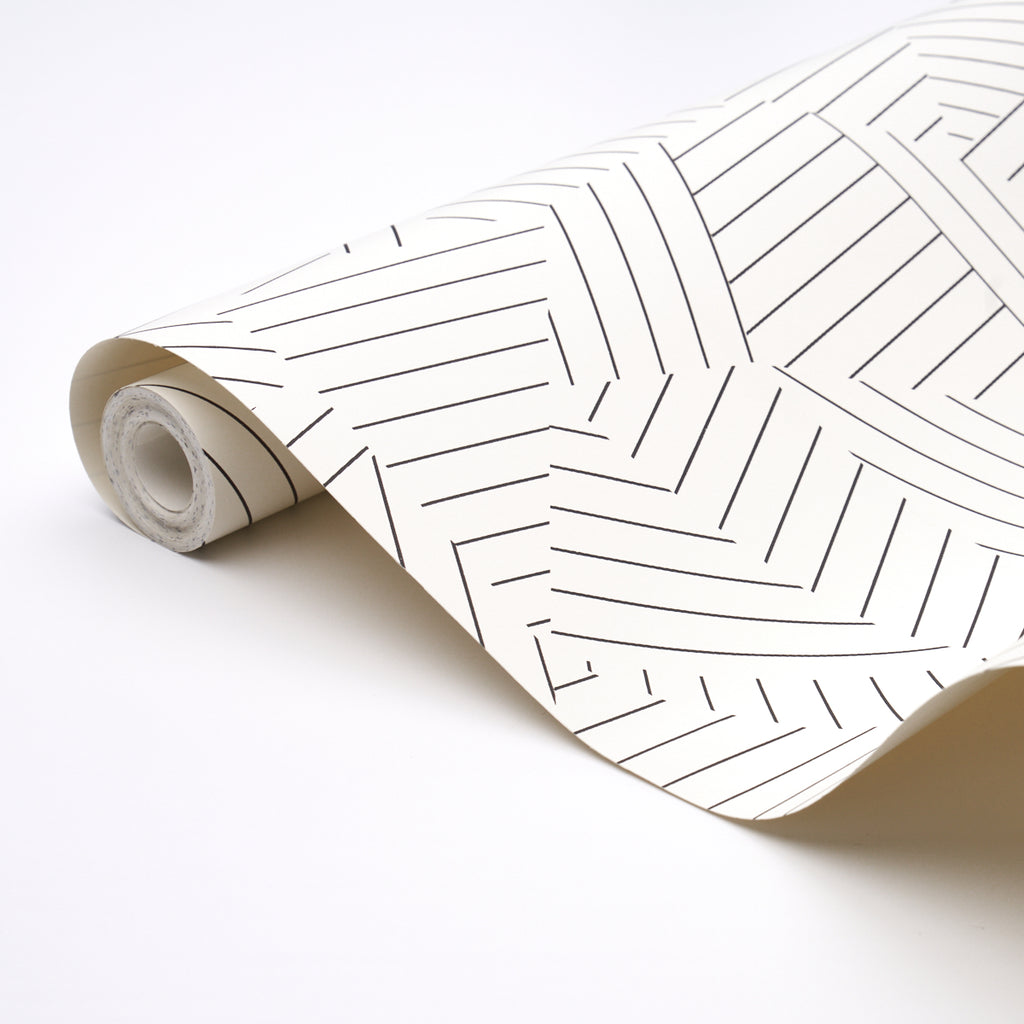 Deconstructed Stripe Black Room Setting | Schumacher Wallpaper