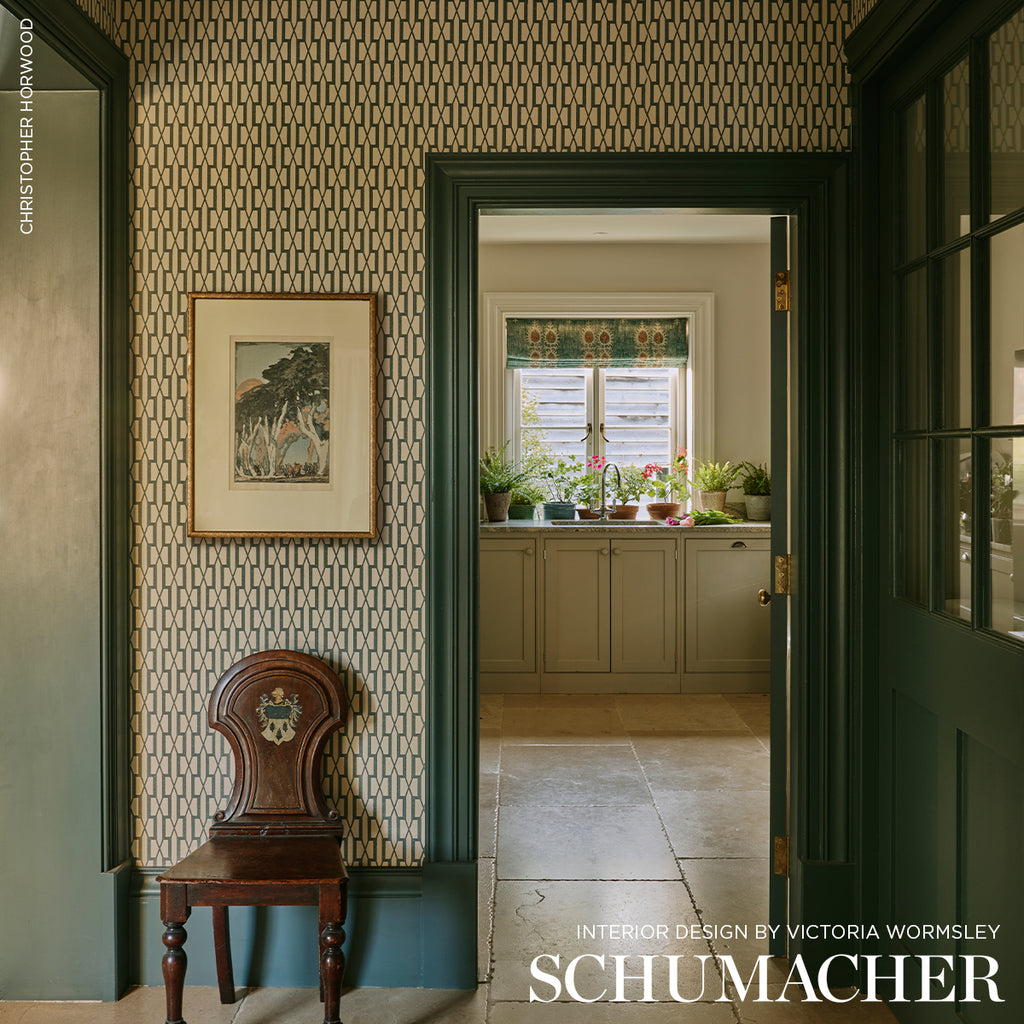Belvedere Peacock Blue Room Setting | Schumacher Wallpaper