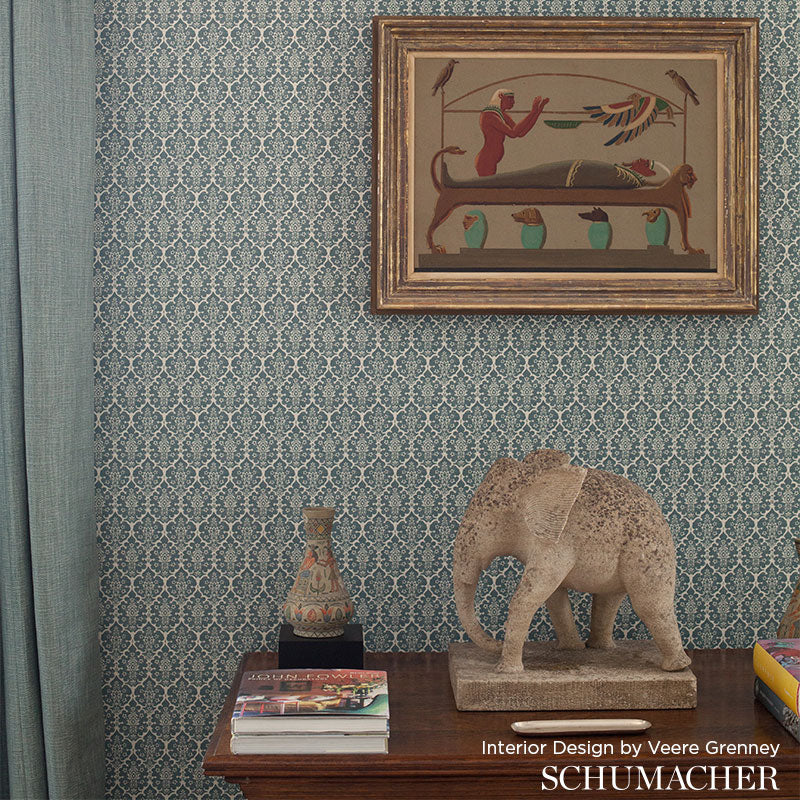 Burley Straw Room Setting | Schumacher Wallpaper