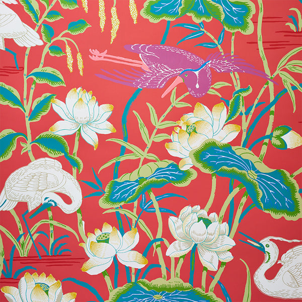 Lotus Garden Red Wallcoverings — Schumacher
