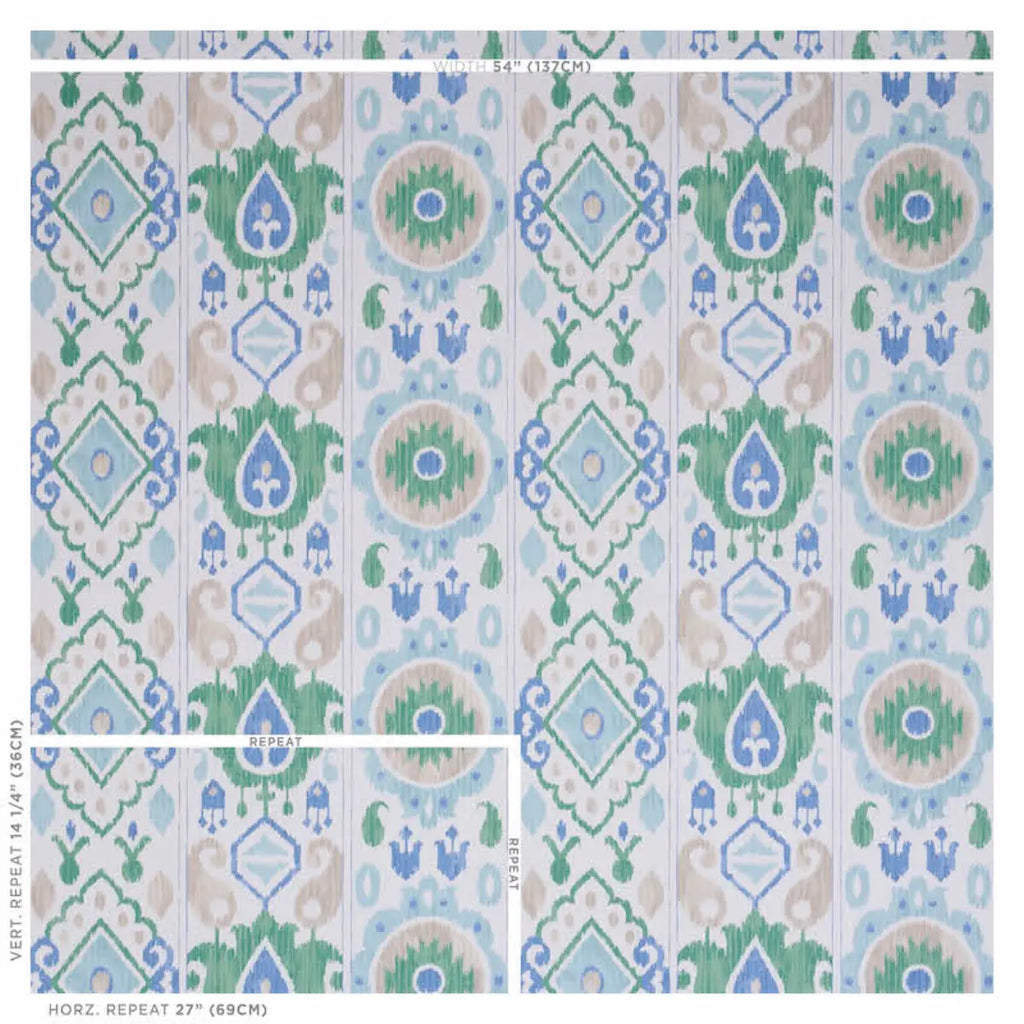 Elizia Ikat - Green &amp; Blue Wallpapers