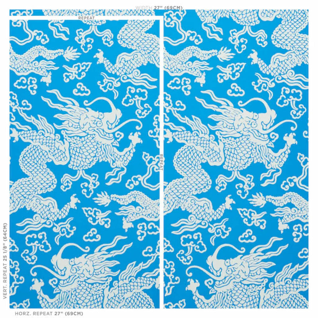 Ruan Dragon Damask - Blue Wallpapers
