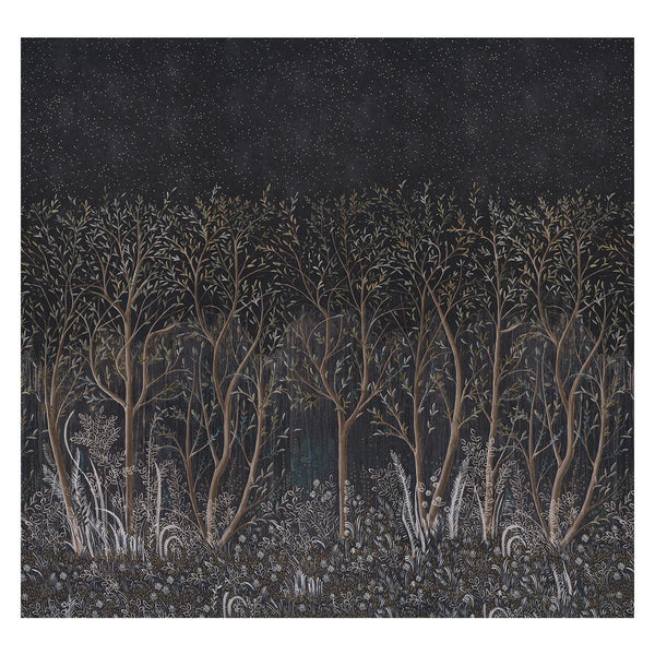 Brindille Golden Accented Panel Set, Carbon Wallcoverings | Schumacher