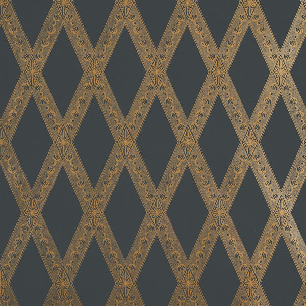 Les Losanges Toile, Gold on Black Wallcoverings | Schumacher