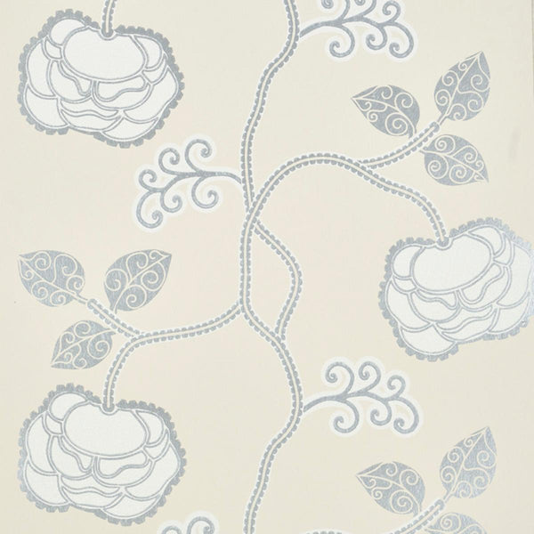 Queen Fruit, Silver White Wallcoverings | Schumacher