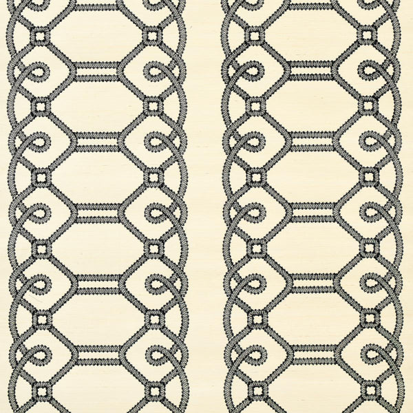 Ziz Embroidered Sisal, Black Wallcoverings | Schumacher