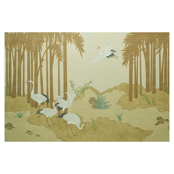 Yashinoki Crane Panel Set, Gold Wallcoverings | Schumacher