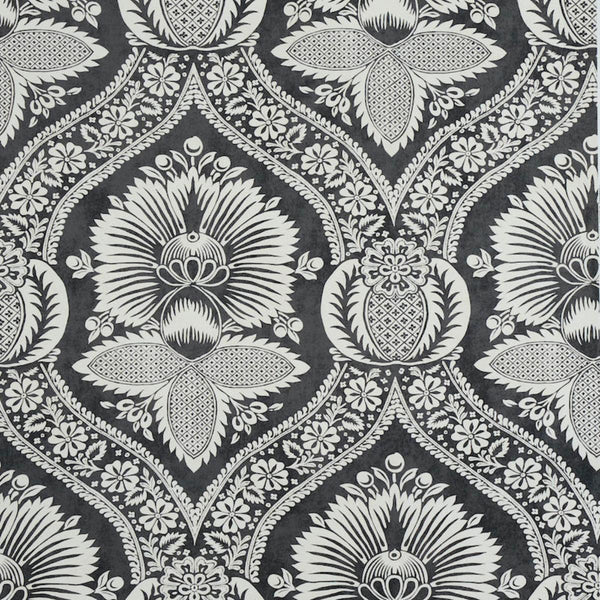 Villandry Damask Print, Black Wallcoverings | Schumacher