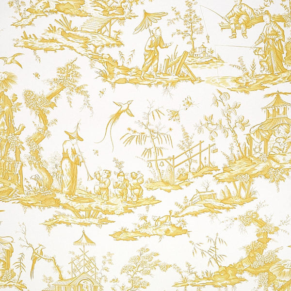 Shengyou Toile, Yellow Wallcoverings | Schumacher