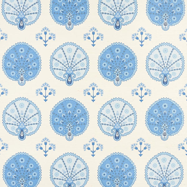 Chamba Crown Sisal, Blue Wallcoverings | Schumacher