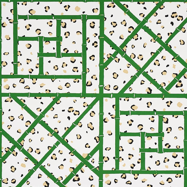 Fancy Beast, Safari Green/Ivory Wallcoverings | Schumacher
