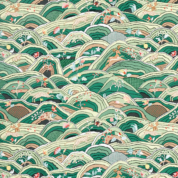 Rolling Hills, Green Wallcoverings | Schumacher