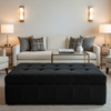 Ultrasuede  Black Onyx  Black Upholstered Ottoman | Ultrasuede Upholstery
