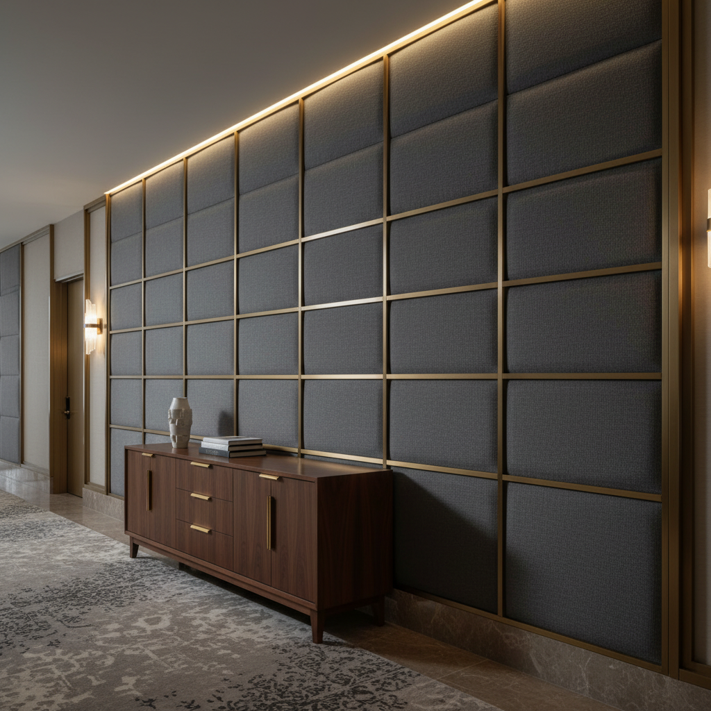 Aire Pebbled - Charcoal Breathable Polyurethane Upholstered Wall Panel | Architectural Fabrics