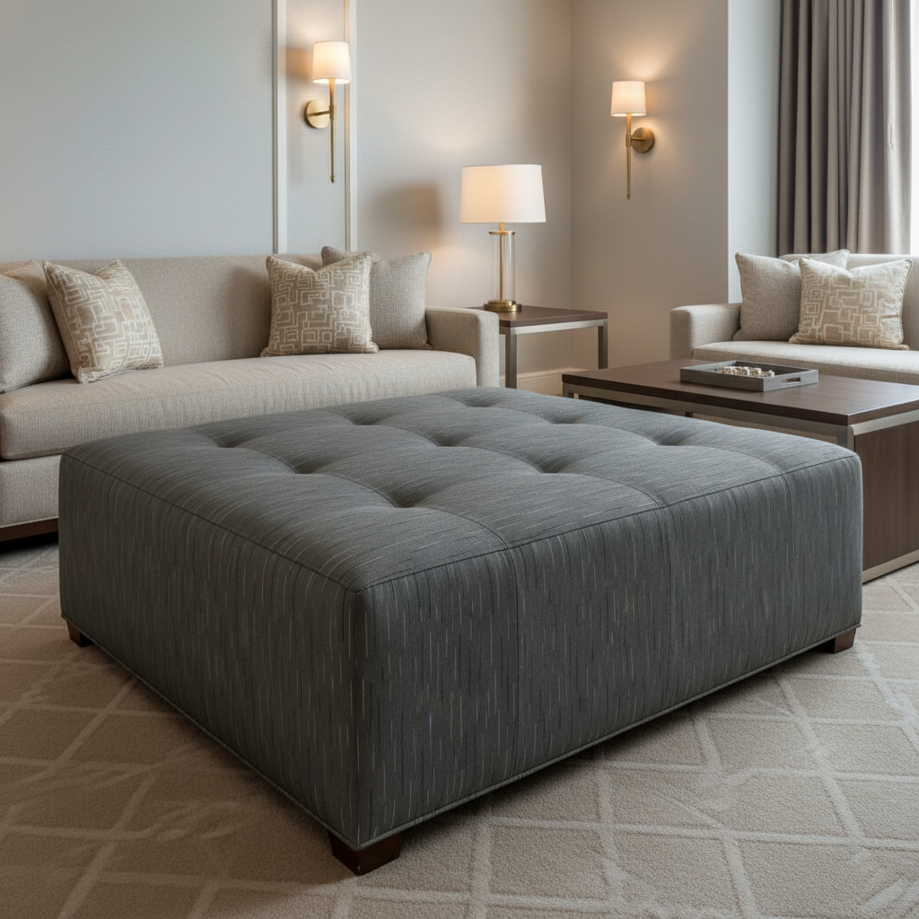 Stitchwork Bay - Gris Upholstered Ottoman | Architectural Fabrics