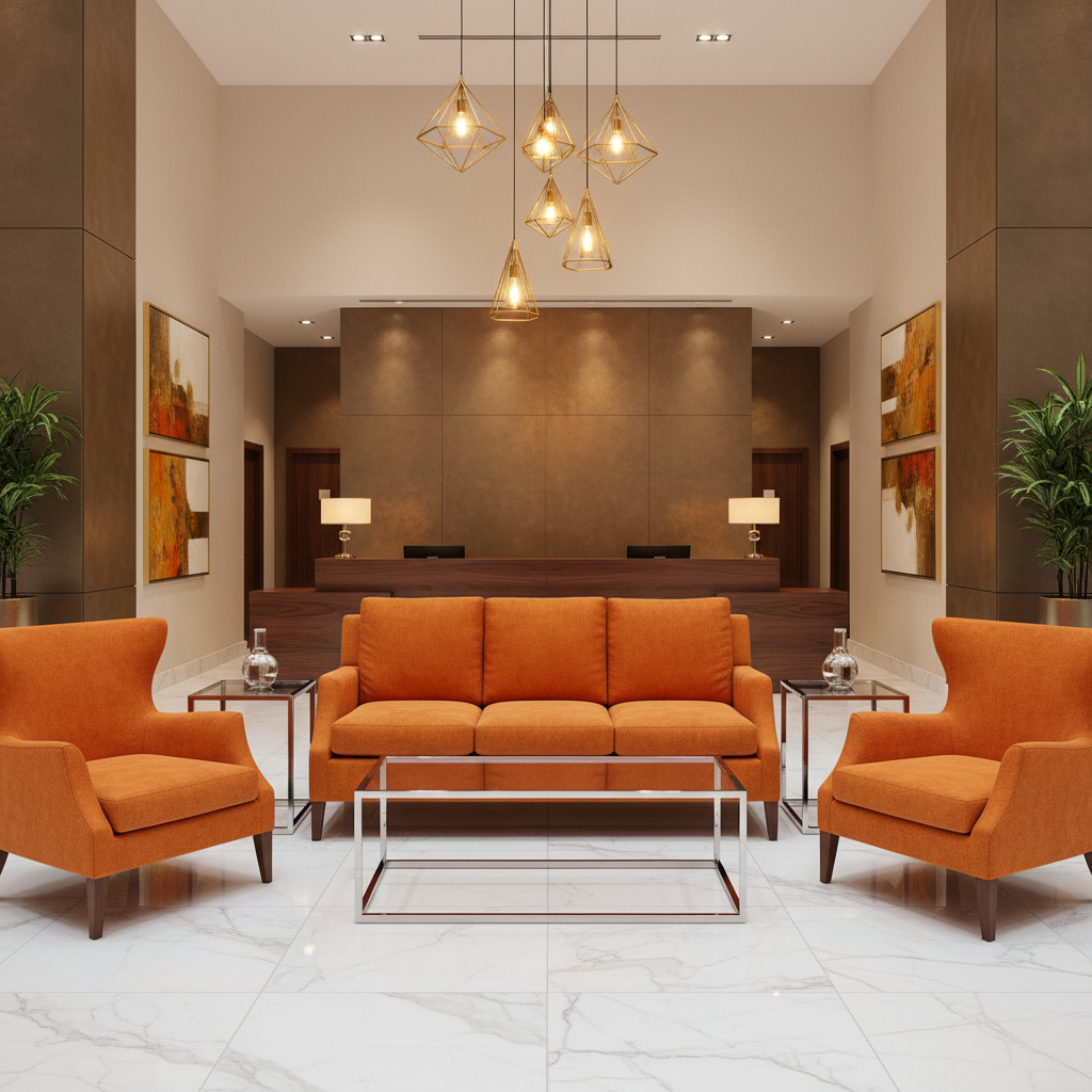 Smooth Pebble Grain Tangerine Dream Upholstered Sofa | Architectural Fabrics