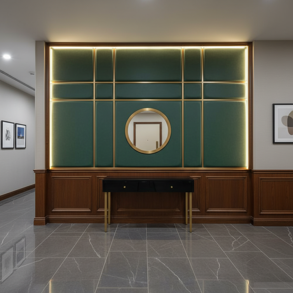 Smooth Leather Grain Deep Evergreen Upholstered Wall Panel | Architectural Fabrics