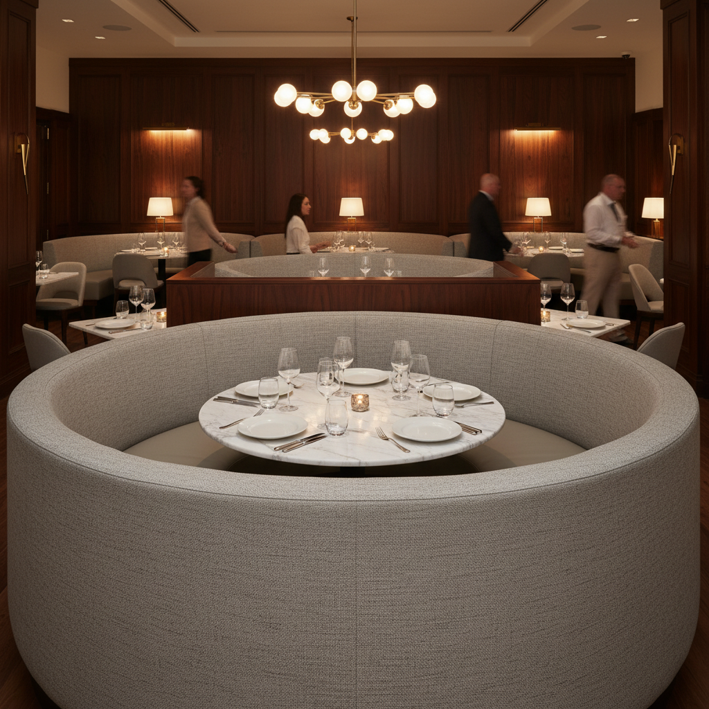 Fine Woven Texture Silver Taupe Upholstered Banquette | Architectural Fabrics