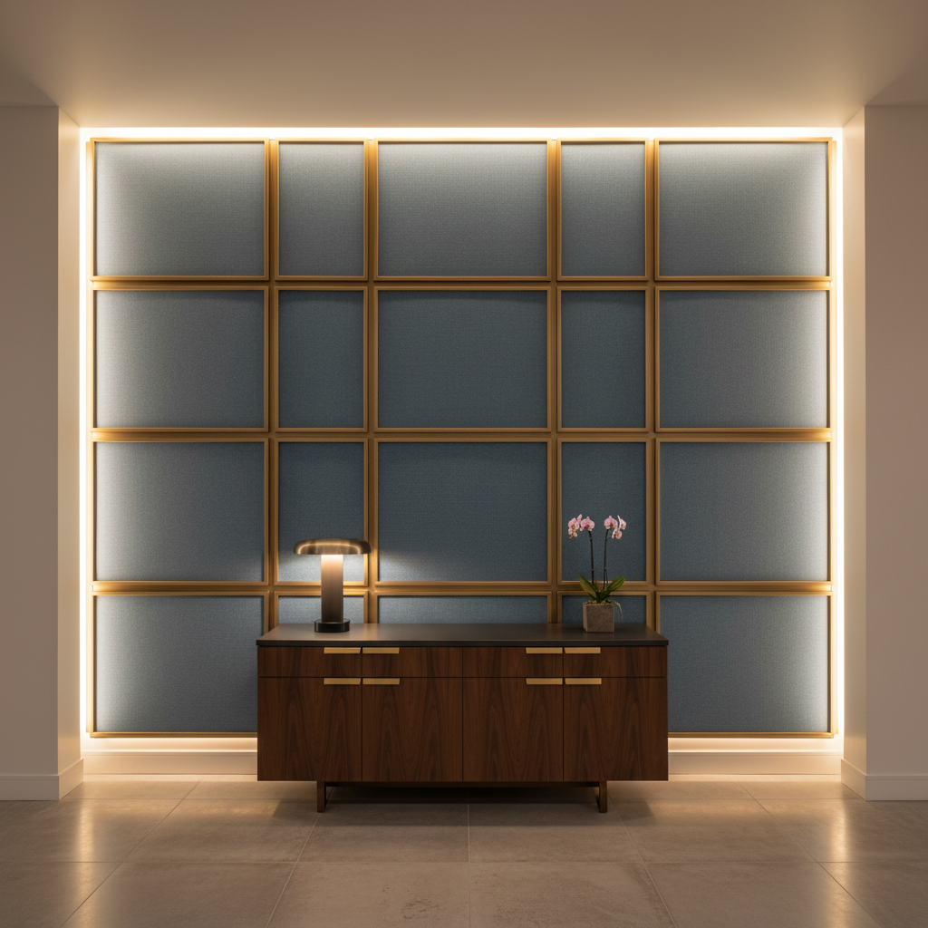 Smooth Solid Color Slate Blue Upholstered Wall Panel | Architectural Fabrics